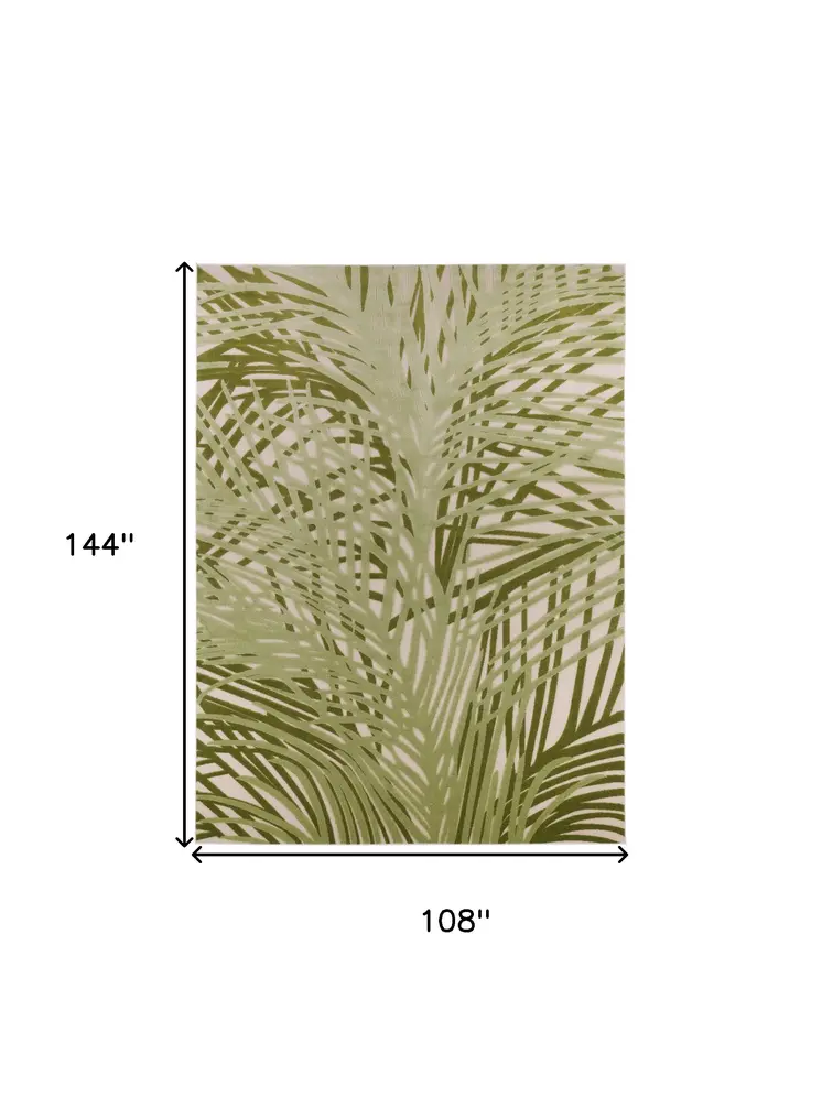 9' X 12' Ivory And Green Palm Leaf Indoor Outdoor Area Rug