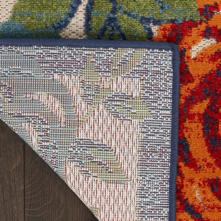 9' X 12' Ivory Green Blue Red And Orange Floral Indoor Outdoor Area Rug
