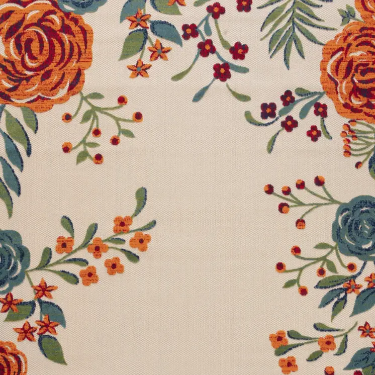 9' X 12' Ivory Green Blue Red And Orange Floral Indoor Outdoor Area Rug