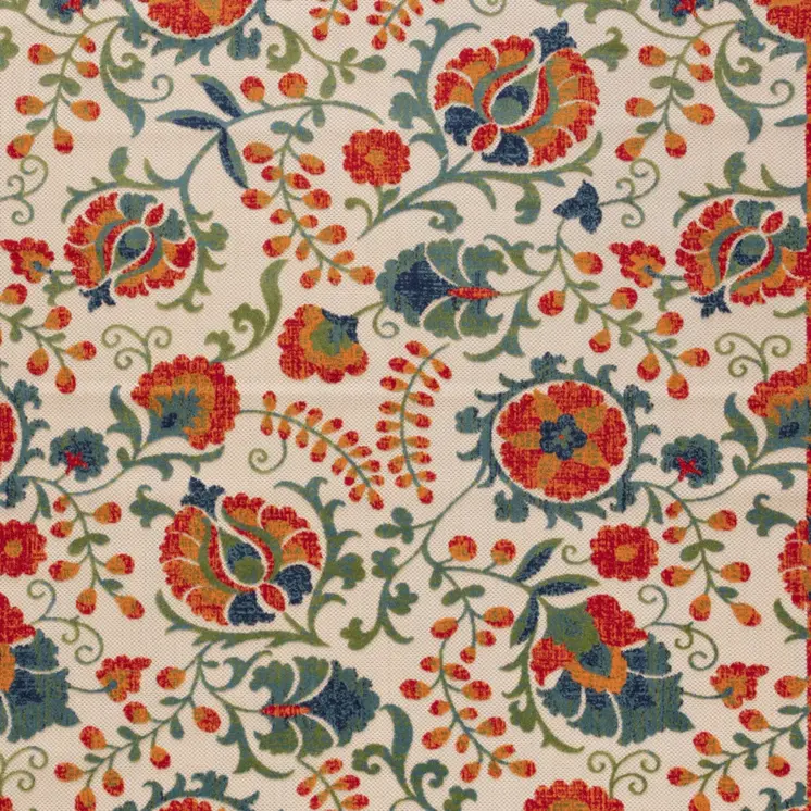 9' X 12' Ivory Red Blue And Green Floral Indoor Outdoor Area Rug