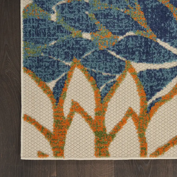 12' X 15' Blue Green And Orange Floral Indoor Outdoor Area Rug