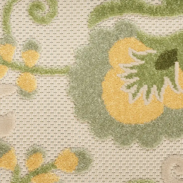 12' X 15' Ivory Green And Yellow Floral Indoor Outdoor Area Rug