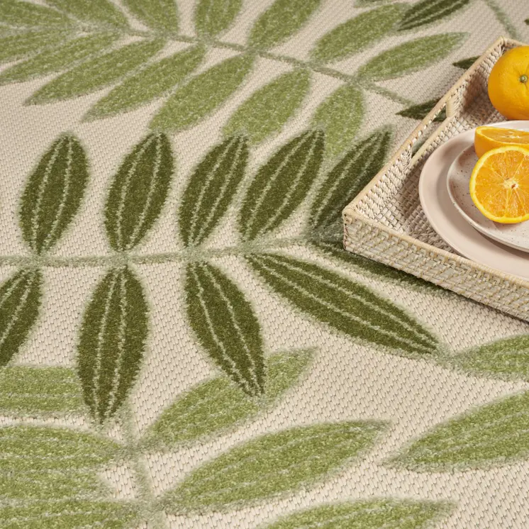 12' X 15' Ivory And Green Floral Indoor Outdoor Area Rug