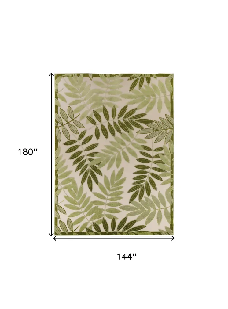 12' X 15' Ivory And Green Floral Indoor Outdoor Area Rug