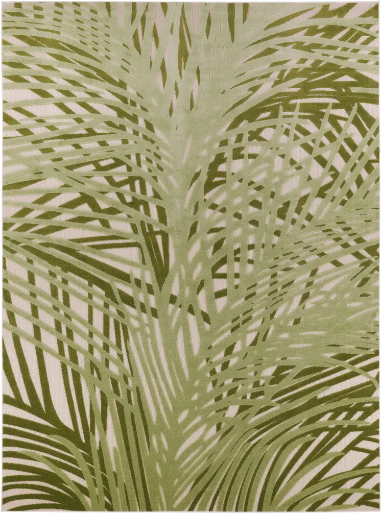 12' X 15' Ivory And Green Palm Leaf Indoor Outdoor Area Rug