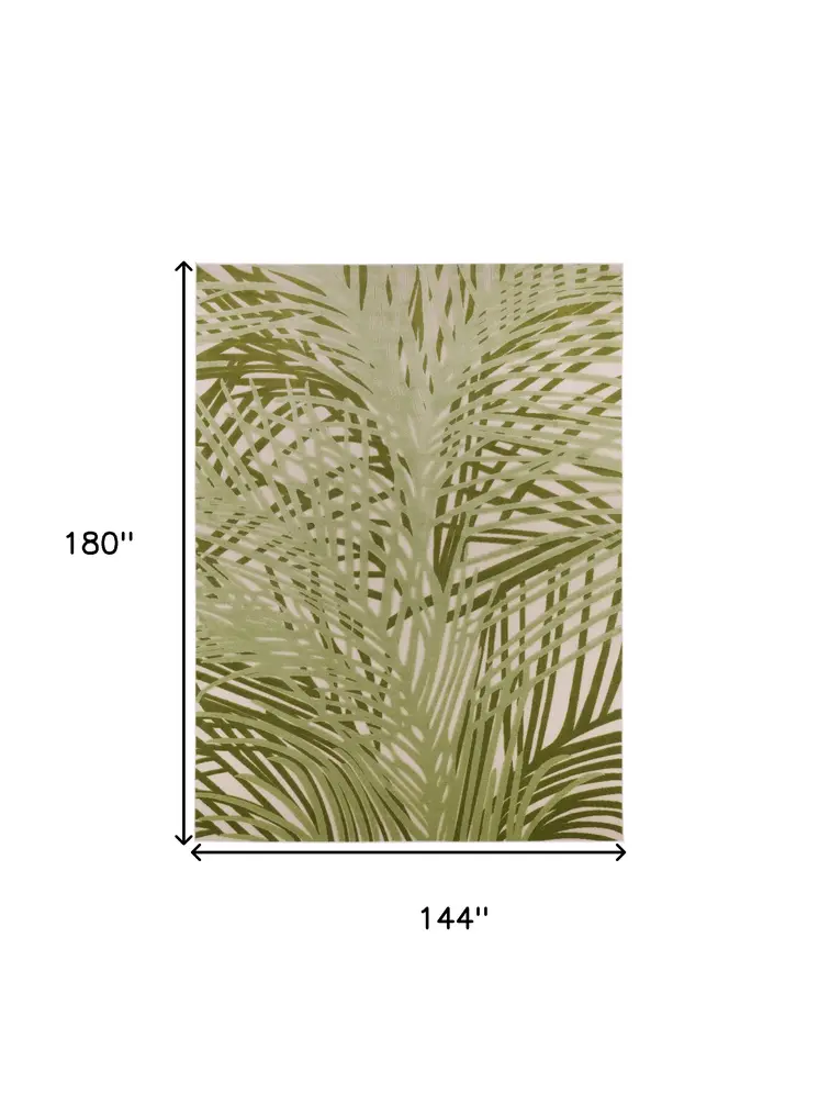 12' X 15' Ivory And Green Palm Leaf Indoor Outdoor Area Rug