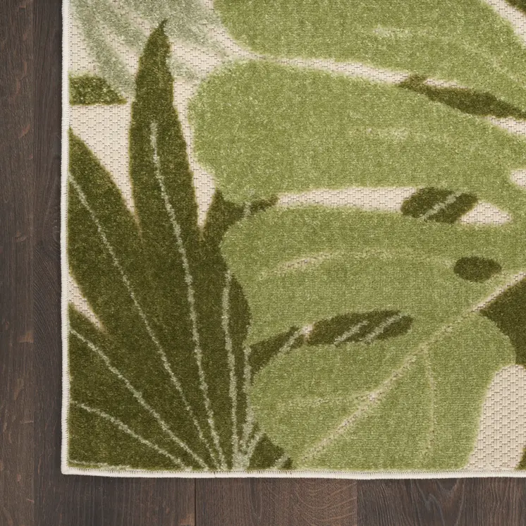 12' X 15' Ivory And Green Palm Leaf Indoor Outdoor Area Rug