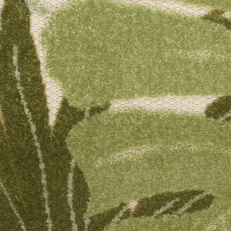 12' X 15' Ivory And Green Palm Leaf Indoor Outdoor Area Rug