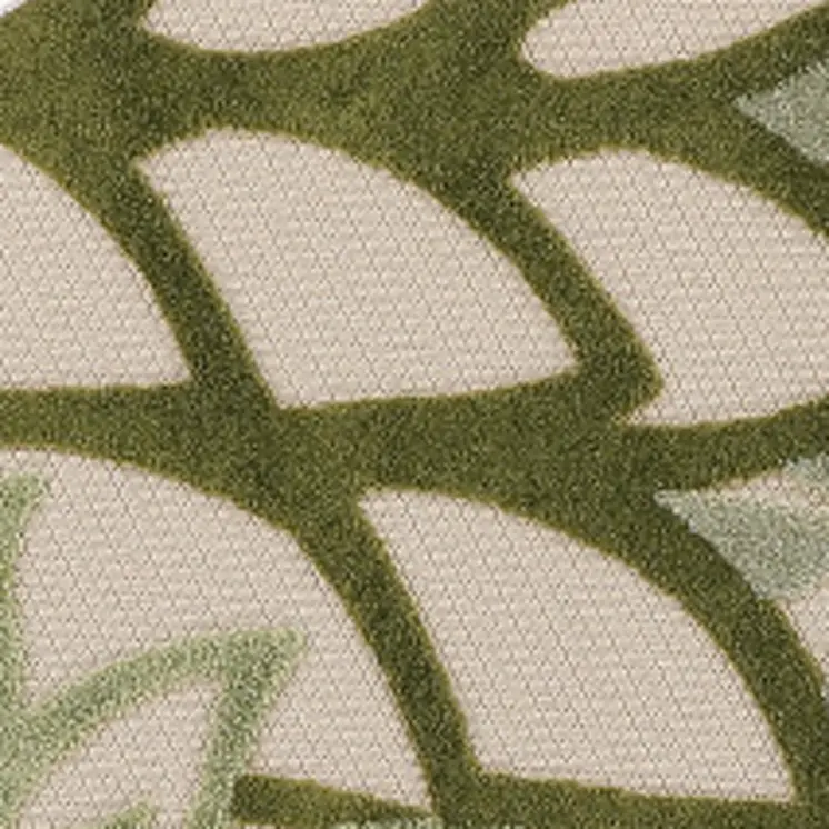 5' Ivory Green And Dark Green Round Floral Indoor Outdoor Area Rug