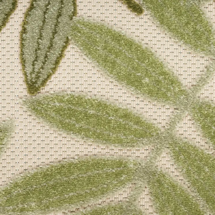 5' Ivory And Green Round Palm Leaf Indoor Outdoor Area Rug