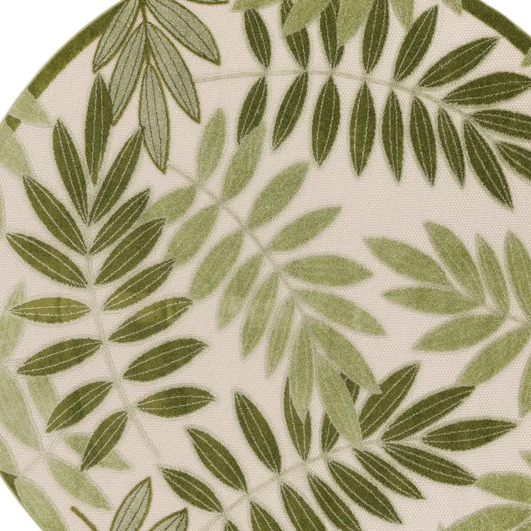 5' Ivory And Green Round Palm Leaf Indoor Outdoor Area Rug