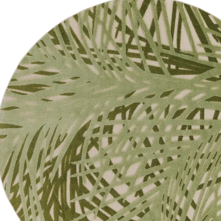 5' Ivory And Green Round Palm Leaf Indoor Outdoor Area Rug