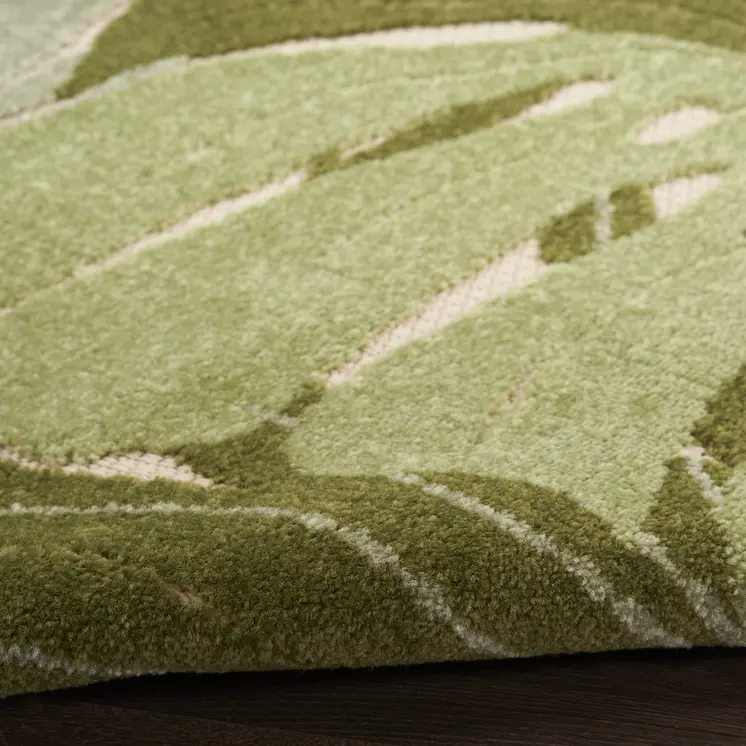 5' Ivory And Green Round Palm Leaf Indoor Outdoor Area Rug