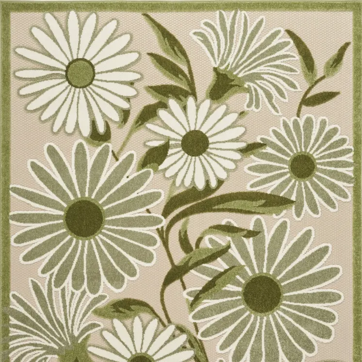 4' X 6' Ivory And Green Floral Indoor Outdoor Area Rug