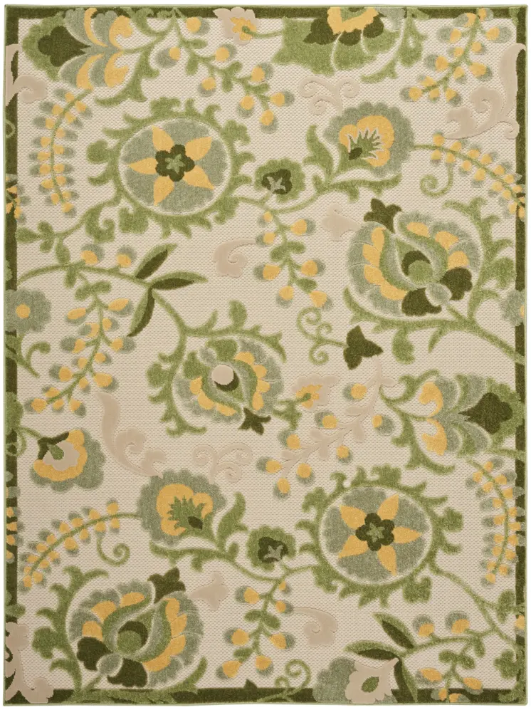 4' X 6' Ivory Green And Yellow Floral Indoor Outdoor Area Rug