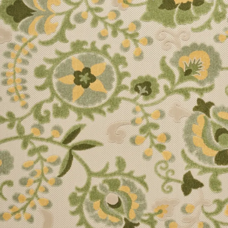 4' X 6' Ivory Green And Yellow Floral Indoor Outdoor Area Rug