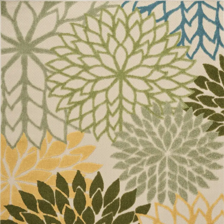 4' X 6' Ivory Green Blue And Yellow Floral Indoor Outdoor Area Rug