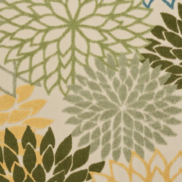 4' X 6' Ivory Green Blue And Yellow Floral Indoor Outdoor Area Rug