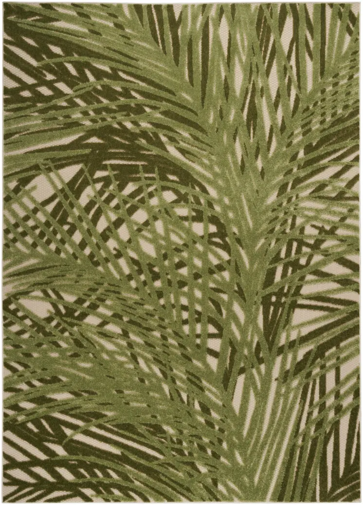 4' X 6' Ivory And Green Palm Leaf Indoor Outdoor Area Rug