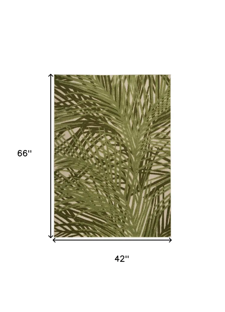 4' X 6' Ivory And Green Palm Leaf Indoor Outdoor Area Rug