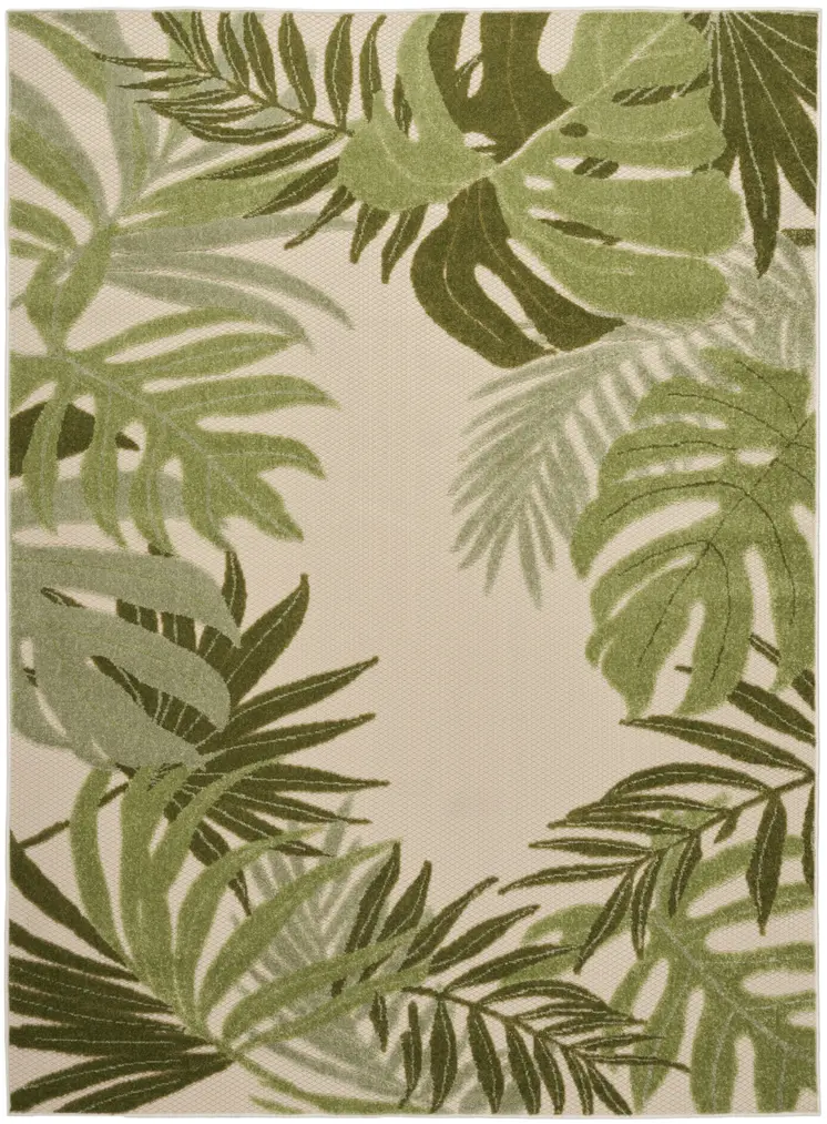 4' X 6' Ivory And Green Palm Leaf Indoor Outdoor Area Rug