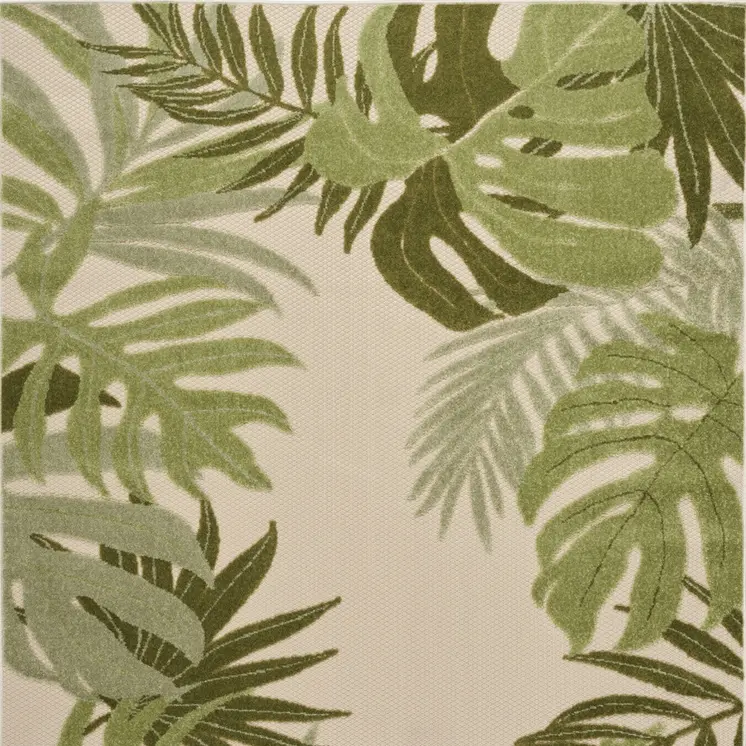 4' X 6' Ivory And Green Palm Leaf Indoor Outdoor Area Rug