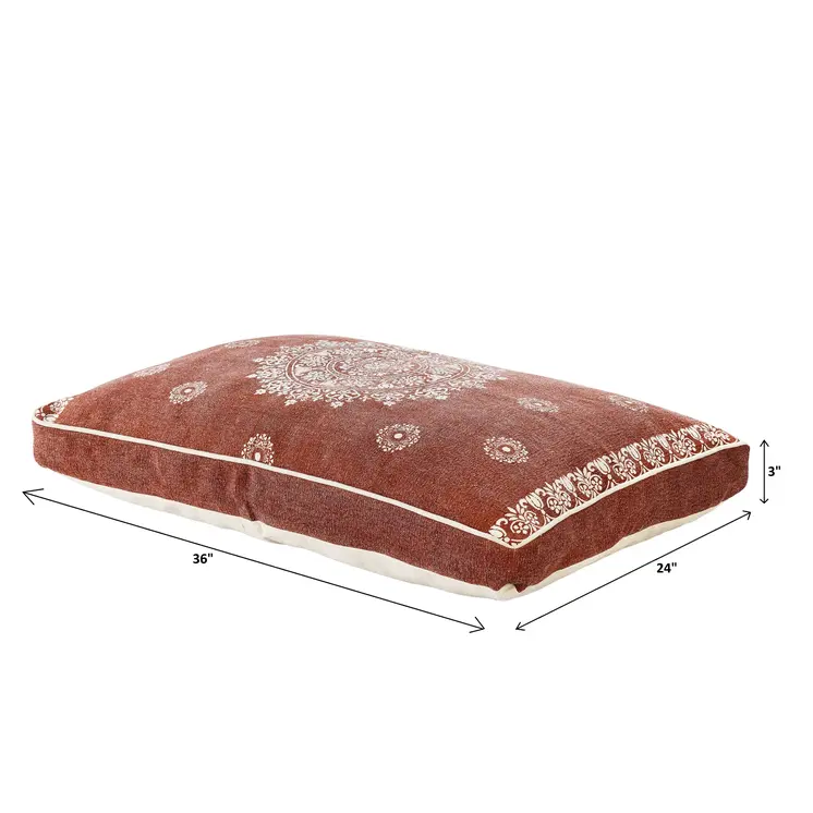 24" X 36" Stonewashed Red Medallion Pillow Style Pet Bed With Removable Cover