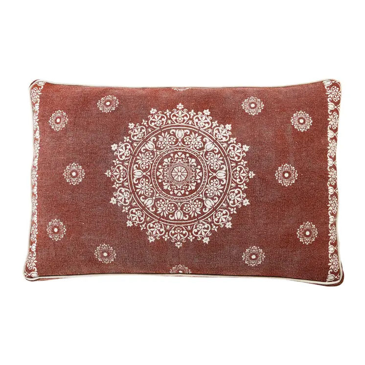24" X 36" Stonewashed Red Medallion Pillow Style Pet Bed With Removable Cover