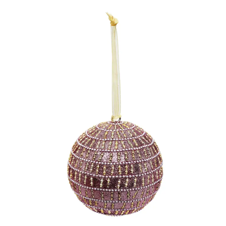 Set of Four Gold And Pink Glitter Handcrafted Shatterproof Ball Ornaments