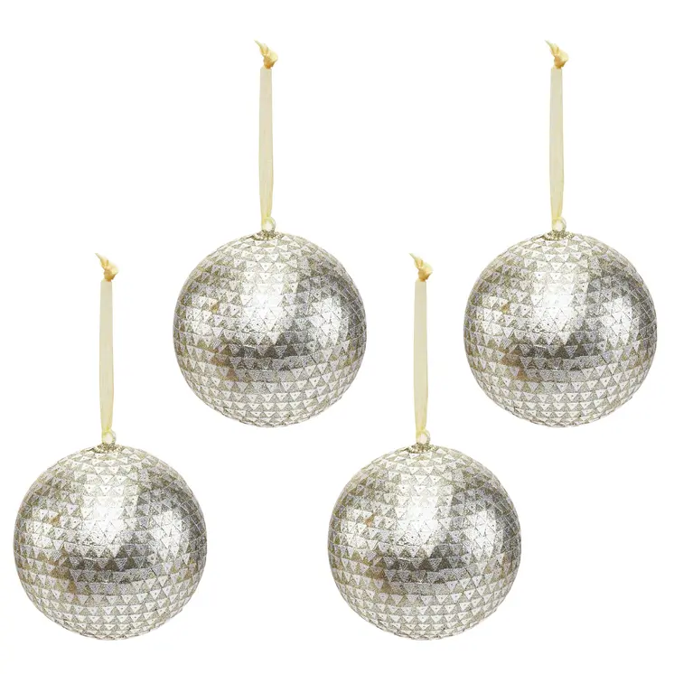 Set of Four Silver And Gold Handcrafted Shatterproof Ball Ornaments