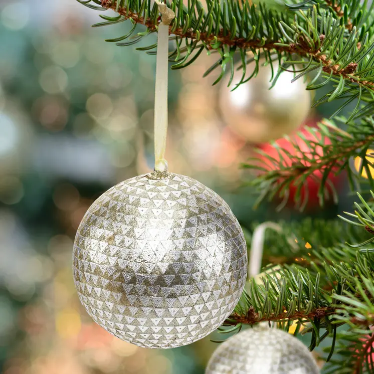 Set of Four Silver And Gold Handcrafted Shatterproof Ball Ornaments