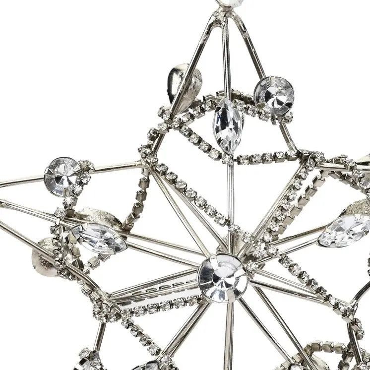 Set of Four Gold And Silver Handmade Faux Crystal And Metal Hanging Star Ornaments