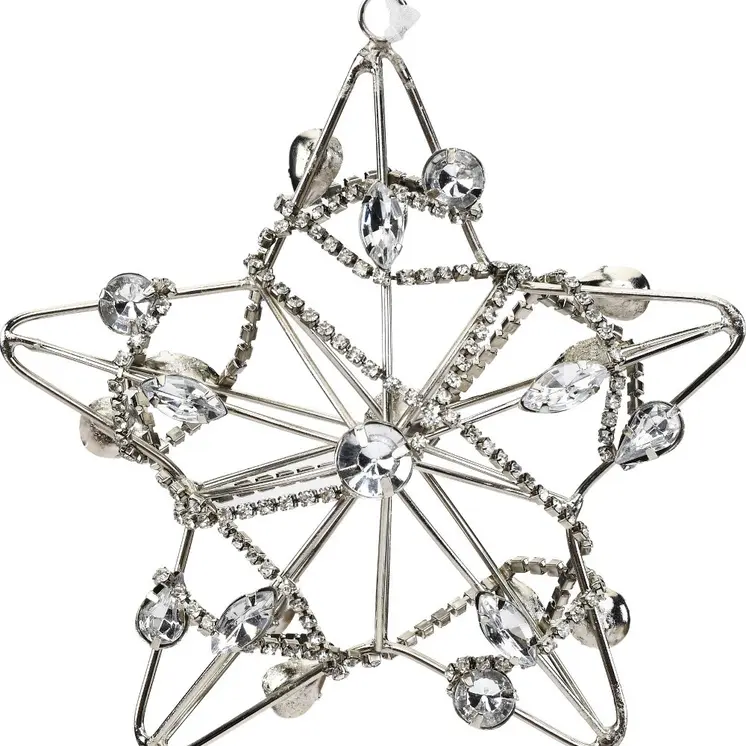 Set of Four Gold And Silver Handmade Faux Crystal And Metal Hanging Star Ornaments