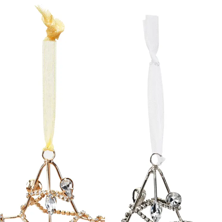 Set of Four Gold And Silver Handmade Faux Crystal And Metal Hanging Star Ornaments