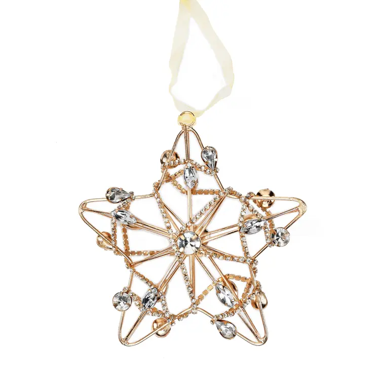 Set of Four Gold And Silver Handmade Faux Crystal And Metal Hanging Star Ornaments