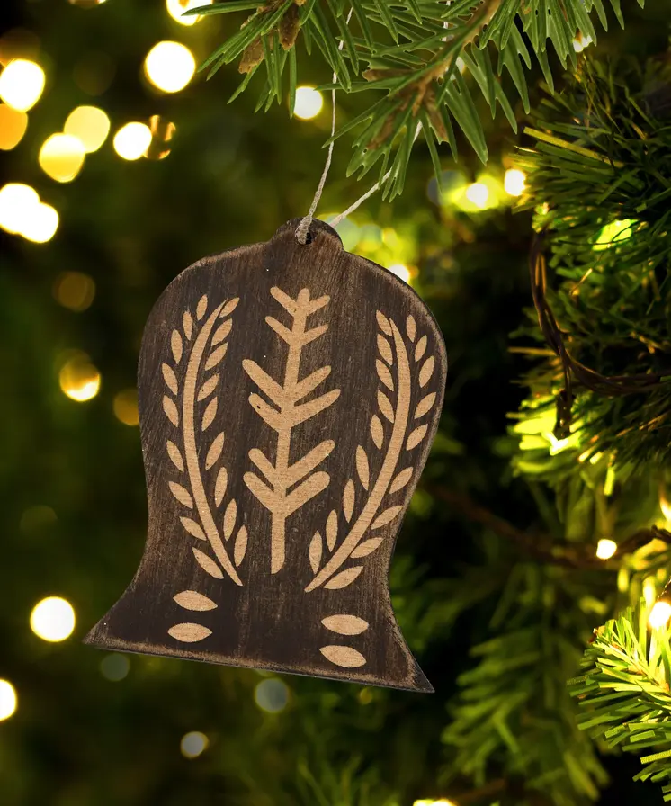 Set of Four Brown Handmade Wood Bell Shaped Ornaments