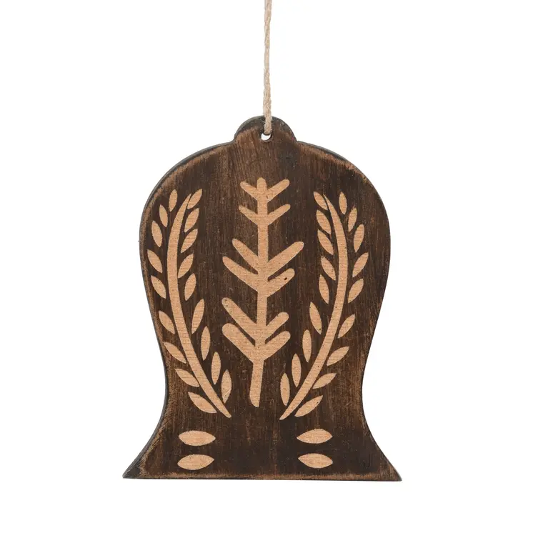 Set of Four Brown Handmade Wood Bell Shaped Ornaments
