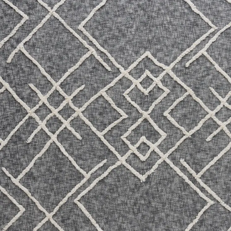 Charcoal and Off White Geometric Queen Cotton Coverlet With Fringe