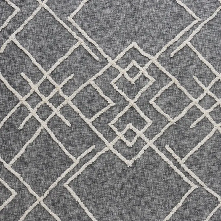 Charcoal and Off White Geometric King Cotton Coverlet With Fringe