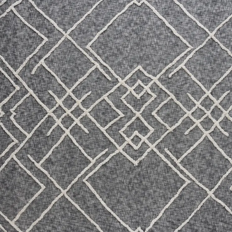 Charcoal and Off White Geometric King Cotton Coverlet With Fringe