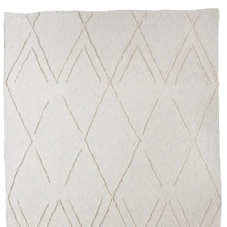 Ivory Geometric Queen Cotton Coverlet