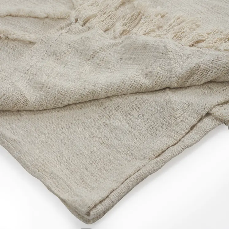 Ivory Geometric Queen Cotton Coverlet