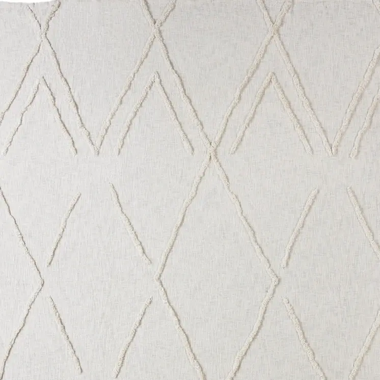 Ivory Geometric King Cotton Coverlet With Fringe