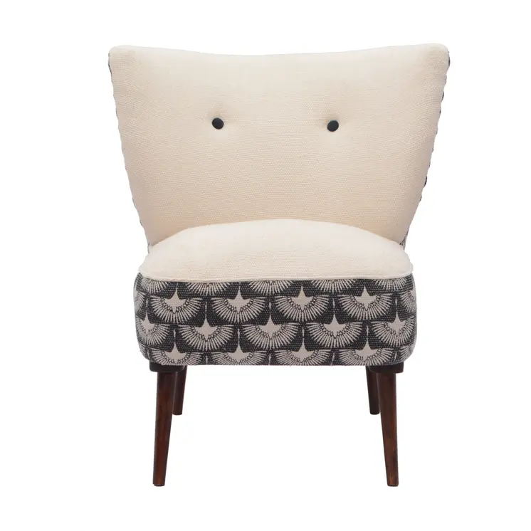 30" Cream Charcoal and Brown Geometric Tufted Wingback Chair