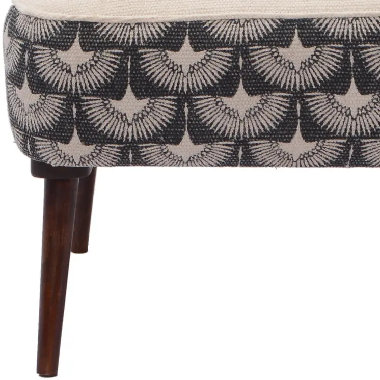 30" Cream Charcoal and Brown Geometric Tufted Wingback Chair
