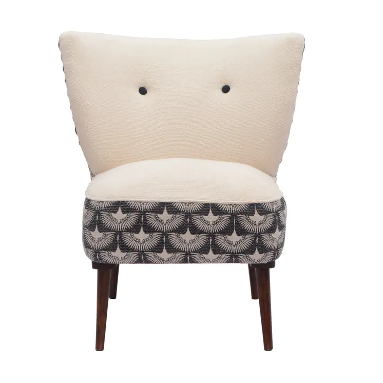 30" Cream Charcoal and Brown Geometric Tufted Wingback Chair