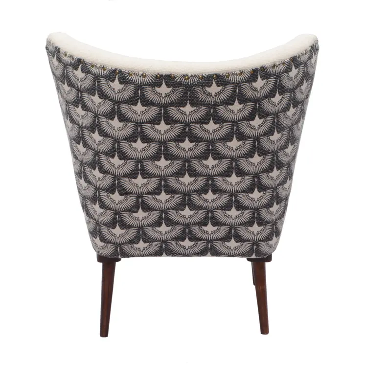 30" Cream Charcoal and Brown Geometric Tufted Wingback Chair