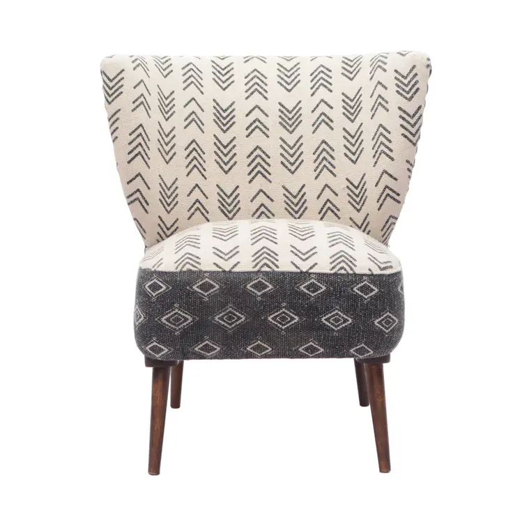 30" Charcoal Cream and Brown Geometric Wingback Chair