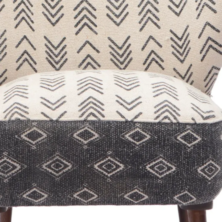 30" Charcoal Cream and Brown Geometric Wingback Chair