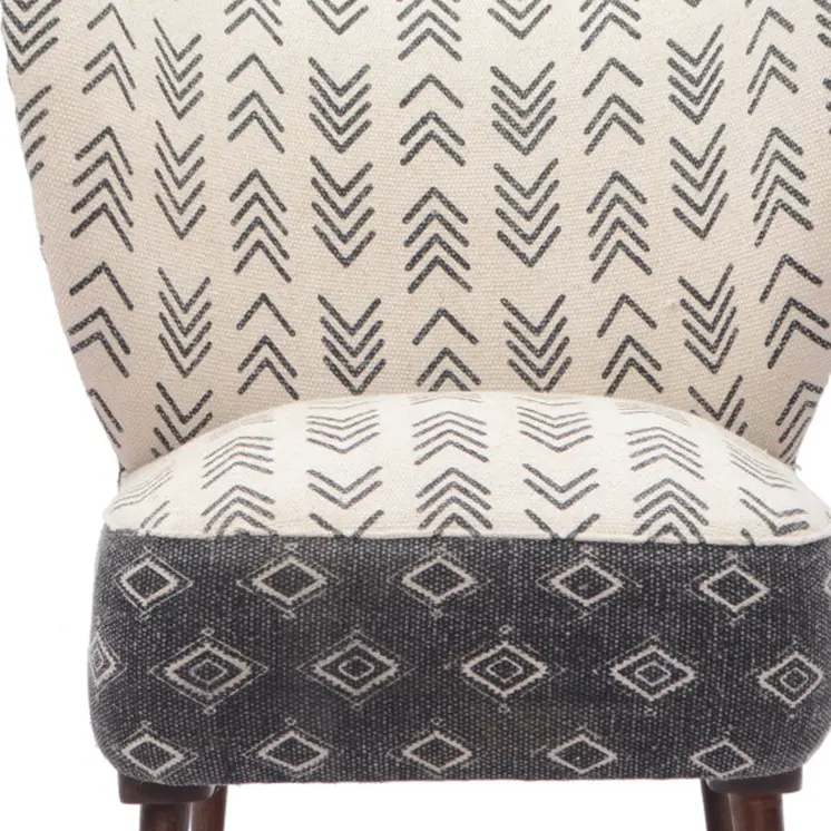 30" Charcoal Cream and Brown Geometric Wingback Chair